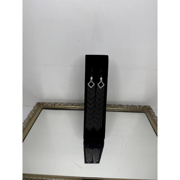 Vintage Dark Silvertone Tassle Dangle Earrings with Reinstones - Picture 8 of 9